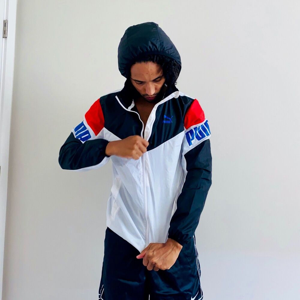 Puma Vintage Rare Glanz Wind Jacket Windbreaker Nylon White Black S